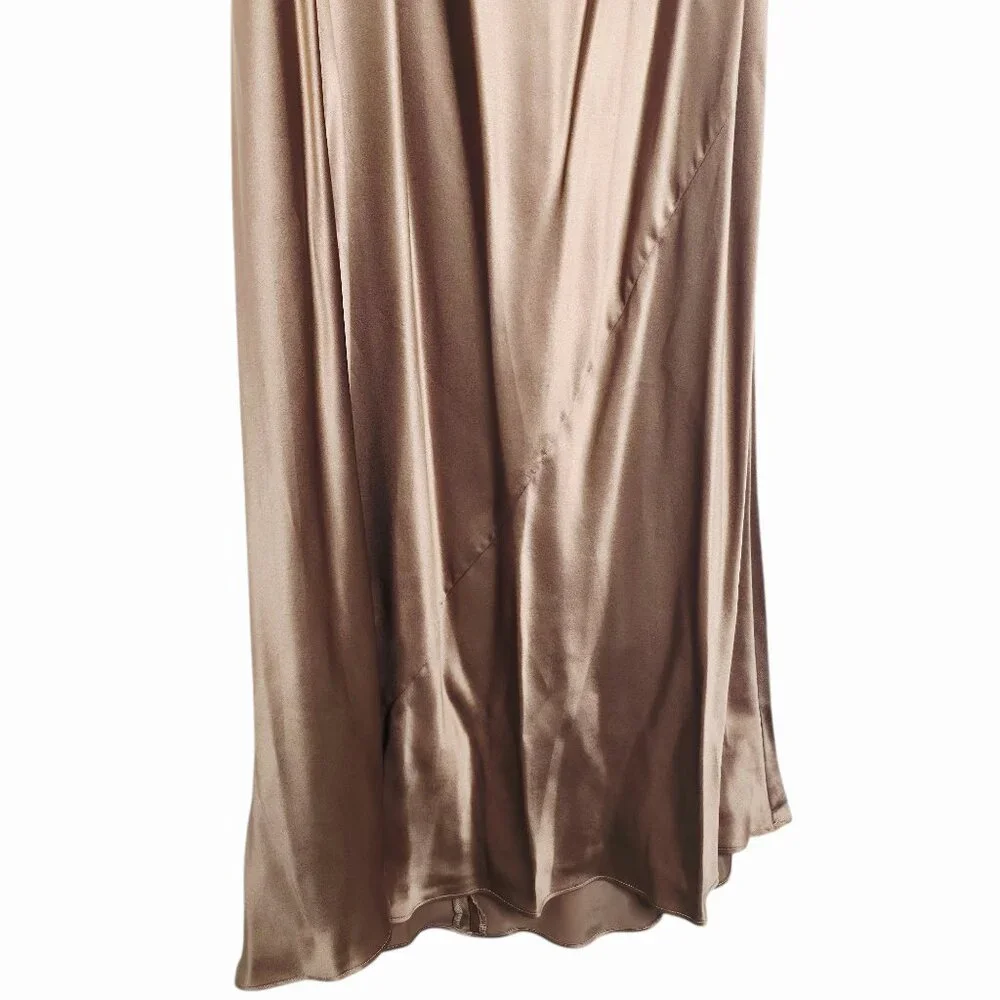 Reformation Casette Midi Dress Croissant Brown Silk Cowl Neck Size‎ 12 NWT